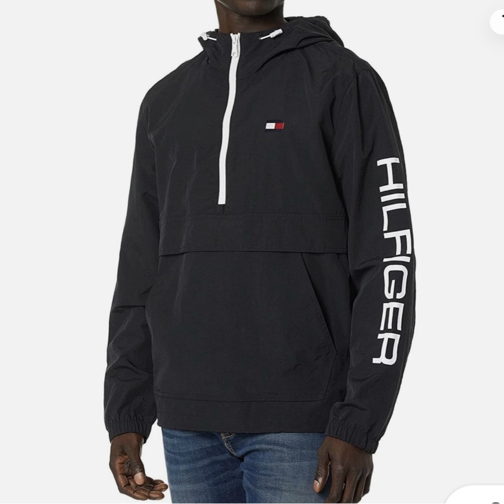 Tommy Hilfiger Men's Navy Windbreaker with Logo Sleeve